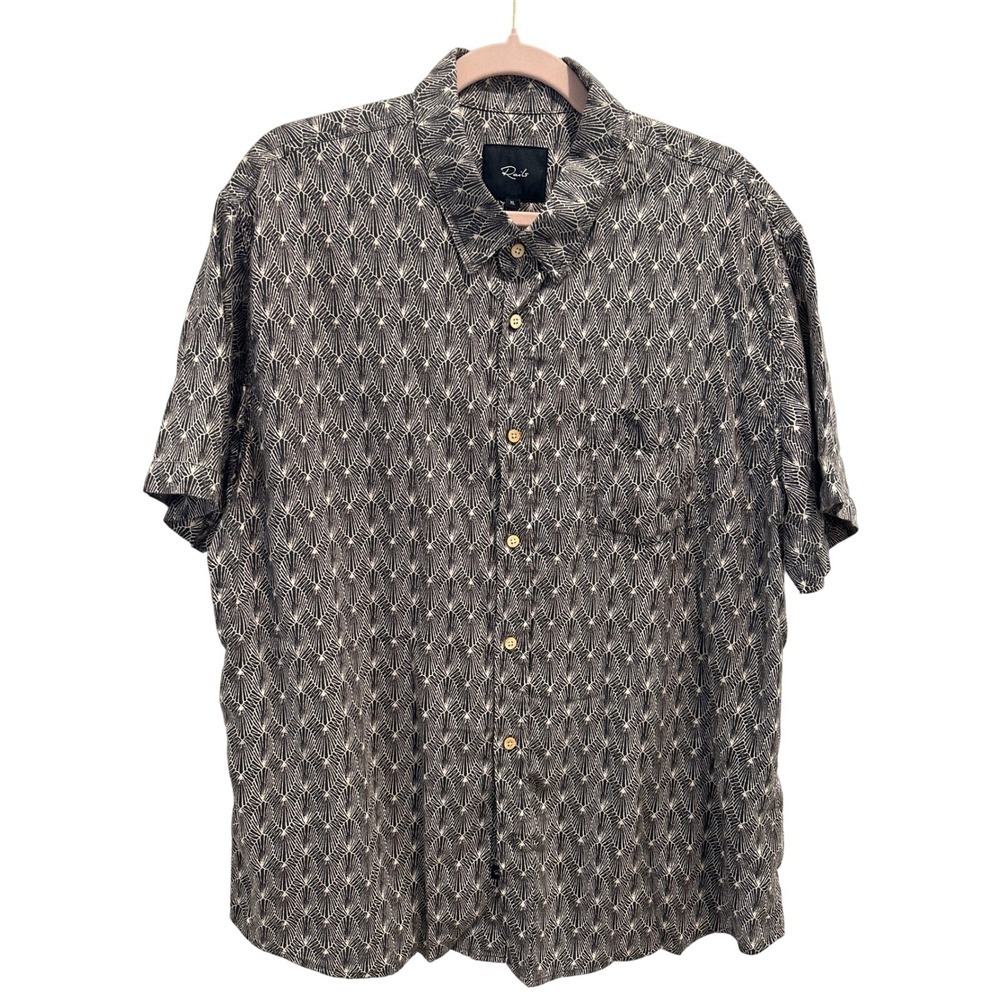 Rails Carson Tin Stamp Shirt and Shorts Set Mens XL Linen Blend Grey Geometric